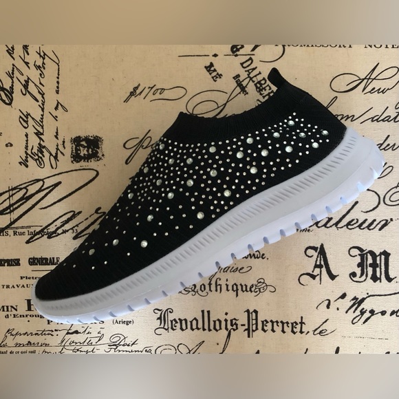 Sock Shoe; Rhinestone Embellishments; Slip-On; Low Top Design; Black - Picture 4 of 8